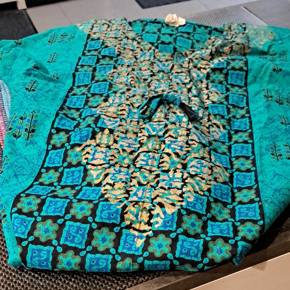 Elegant Teal and Blue Patterned KAFTAN